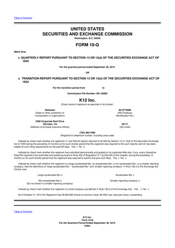 Miniature Stride (K12 Education)
 10-Q Rapport trimestriel 2013 