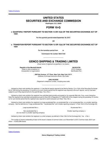 Thumbnail Genco Shipping & Trading 10-Q Quarterly Report FY2012 
