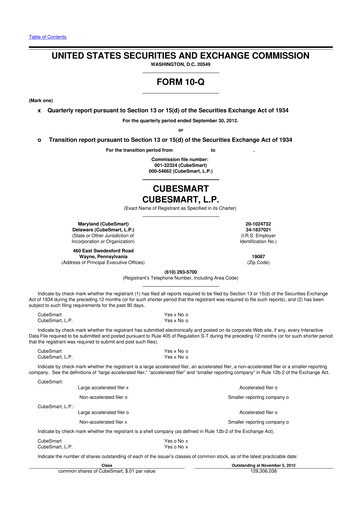 Thumbnail CubeSmart
 10-Q Quarterly Report FY2012 