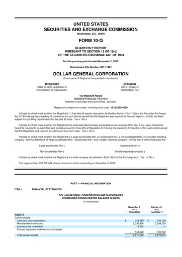 Thumbnail Dollar General 10-Q Quarterly Report FY2012 