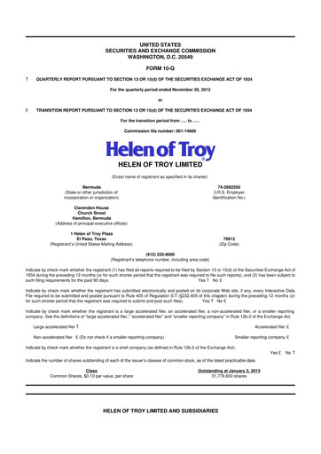 Thumbnail Helen of Troy 10-Q Quarterly Report FY2013 