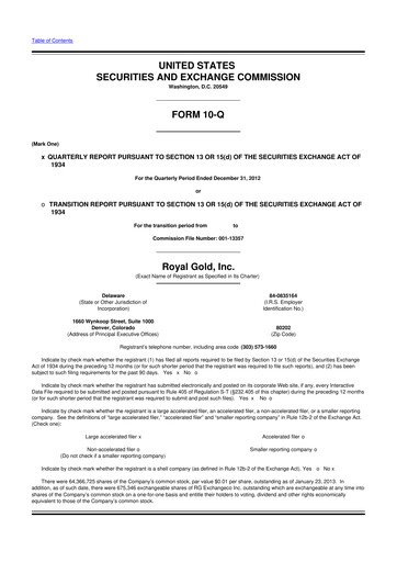 Thumbnail Royal Gold
 10-Q Quarterly Report FY2013 