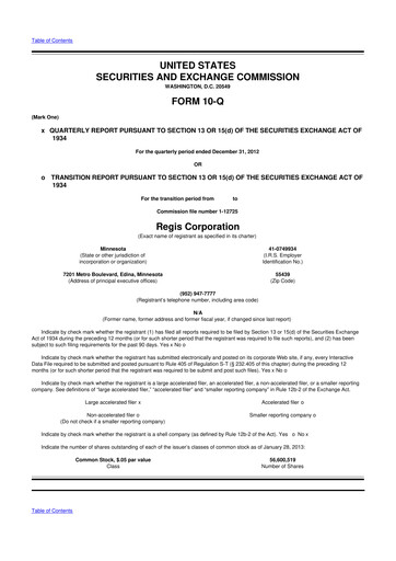Thumbnail Regis Corporation
 10-Q Quarterly Report FY 