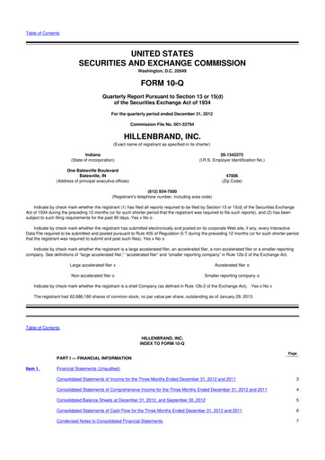 Thumbnail Hillenbrand 10-Q Quarterly Report FY2013 