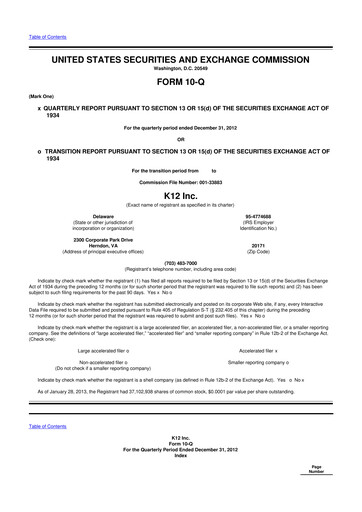 Miniature Stride (K12 Education)
 10-Q Rapport trimestriel 2013 