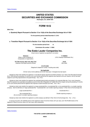 Thumbnail Estee Lauder 10-Q Quarterly Report FY2013 