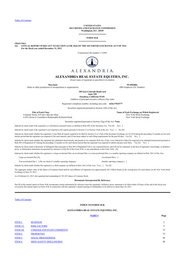 Thumbnail Alexandria Real Estate Equities
 10-K Annual Report 2012