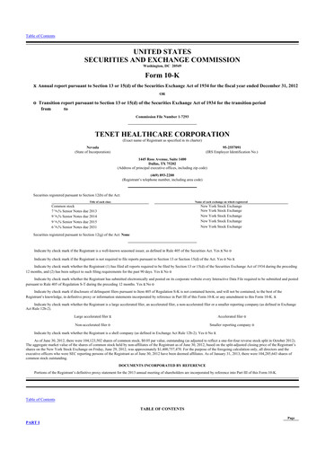 Thumbnail Tenet Healthcare 10-K Annual Report 2012