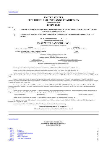 Thumbnail East West Bancorp
 10-K Annual Report 2012