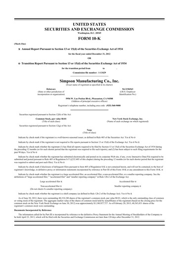 Thumbnail Simpson Manufacturing Company
 10-K Annual Report 2012