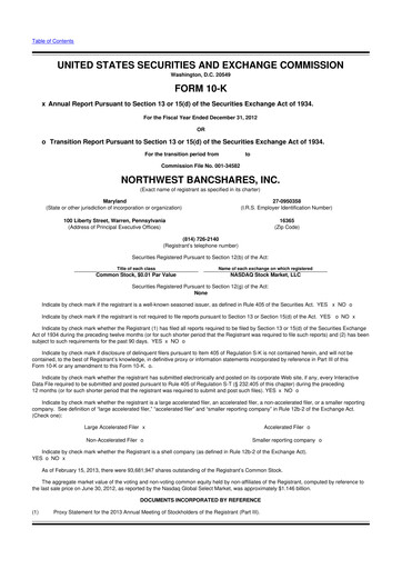 Thumbnail Northwest Bancshares
 10-K Annual Report 2012