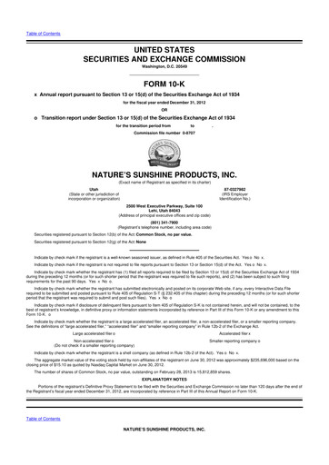 Vorschaubild Nature's Sunshine Products 10-K Jahresbericht 2012