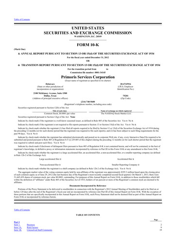 Thumbnail Primoris Services Corporation
 10-K Annual Report 2012