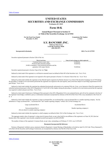 Thumbnail Stock Yards Bancorp 10-K Annual Report 2012