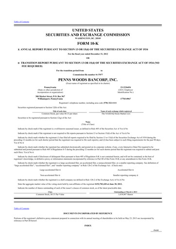 Vorschaubild Penns Woods Bancorp 10-K Jahresbericht 2012