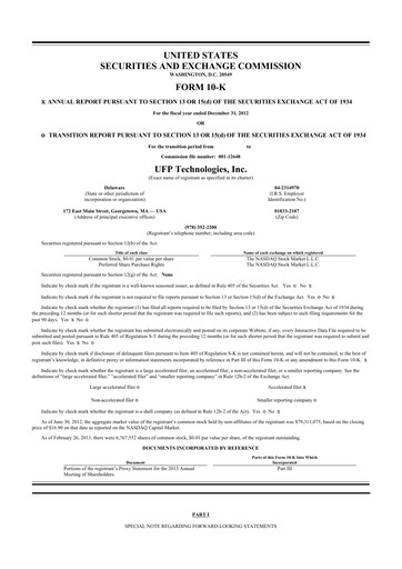 Thumbnail UFP Technologies
 10-K Annual Report 2012