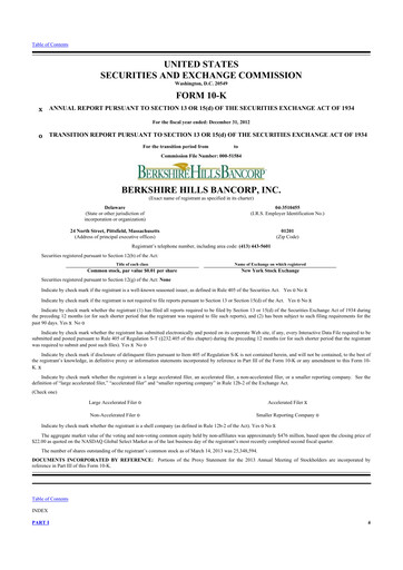 Thumbnail Berkshire Hills Bancorp 10-K Annual Report 2012