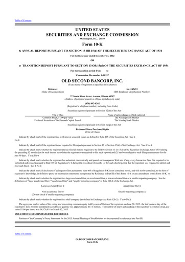 Thumbnail Old Second Bancorp 10-K Annual Report 2012