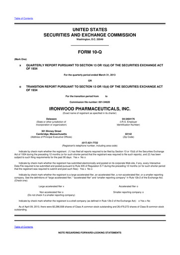 Miniature Ironwood Pharmaceuticals
 10-Q Rapport trimestriel 2013 