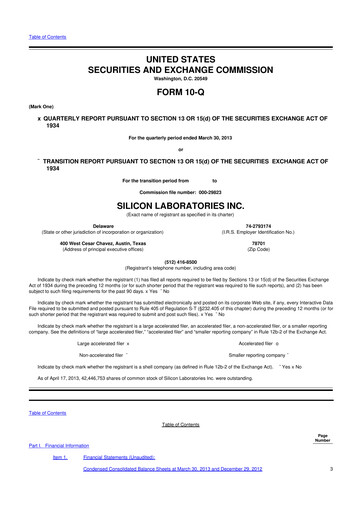 Thumbnail Silicon Labs
 10-Q Quarterly Report FY2013 