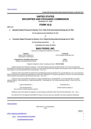 Miniature B&G Foods

 10-Q Rapport trimestriel 2013 