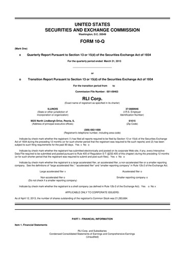 Vorschaubild RLI Corp.
 10-Q Quartalsbericht 2013 