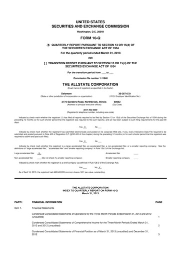 Thumbnail Allstate 10-Q Quarterly Report FY2013 