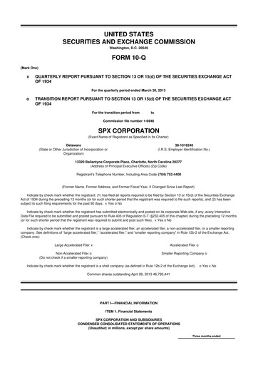 Thumbnail SPX Technologies 10-Q Quarterly Report FY2013 