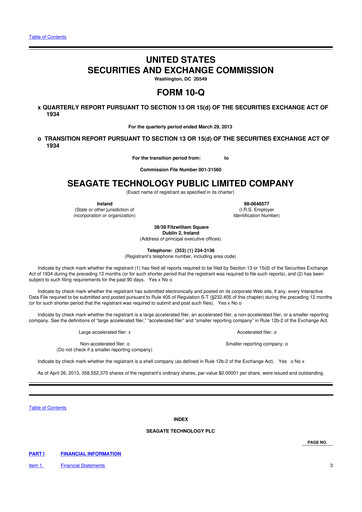 Thumbnail Seagate Technology 10-Q Quarterly Report FY2013 