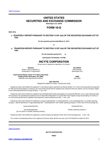Thumbnail Incyte 10-Q Quarterly Report FY2013 