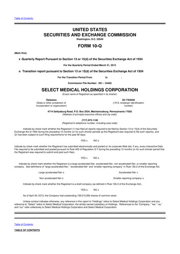 Miniature Select Medical Holdings 10-Q Rapport trimestriel 2013 