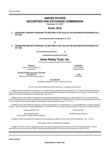 Thumbnail Arbor Realty Trust
 10-Q Quarterly Report FY2013 