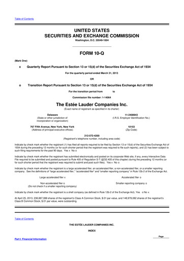 Thumbnail Estee Lauder 10-Q Quarterly Report FY2013 