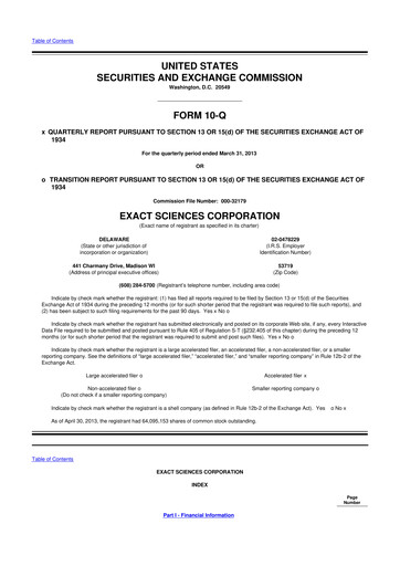 Vorschaubild Exact Sciences 10-Q Quartalsbericht 2013 