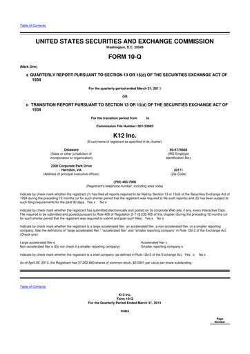 Miniature Stride (K12 Education)
 10-Q Rapport trimestriel 2013 