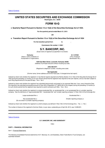 Thumbnail Stock Yards Bancorp 10-Q Quarterly Report FY2013 
