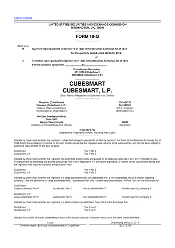 Thumbnail CubeSmart
 10-Q Quarterly Report FY2013 
