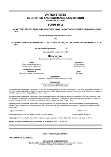 Thumbnail Matson 10-Q Quarterly Report FY2013 