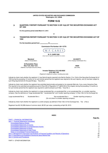 Thumbnail W. P. Carey 10-Q Quarterly Report FY2013 