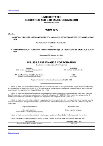 Thumbnail Willis Lease Finance Corporation 10-Q Quarterly Report FY2013 