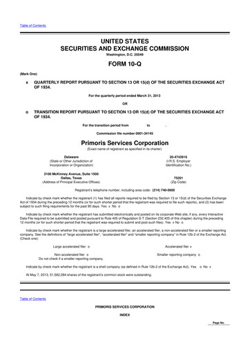 Thumbnail Primoris Services Corporation
 10-Q Quarterly Report FY2013 
