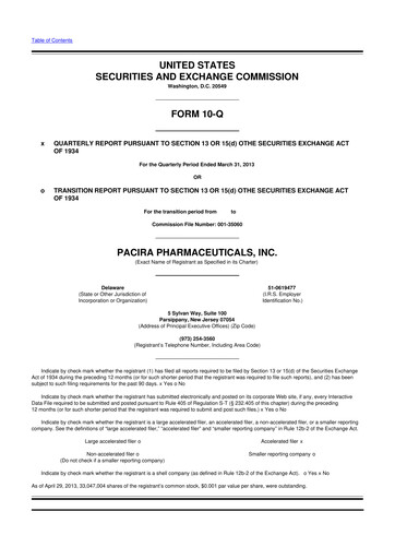 Vorschaubild Pacira Biosciences
 10-Q Quartalsbericht 2013 