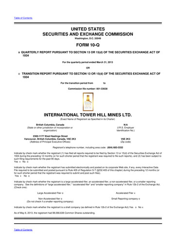 Thumbnail International Tower Hill Mines 10-Q Quarterly Report FY2013 
