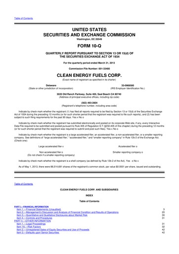 Miniature Clean Energy Fuels 10-Q Rapport trimestriel 2013 