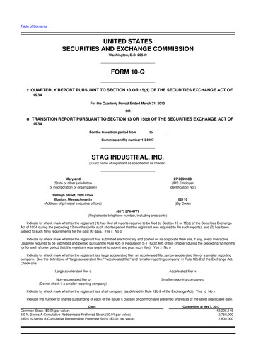 Thumbnail STAG Industrial 10-Q Quarterly Report FY2013 