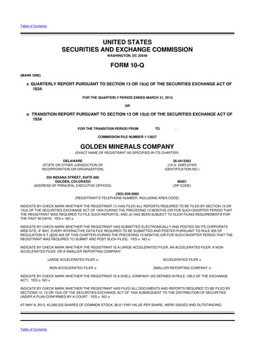 Thumbnail Golden Minerals
 10-Q Quarterly Report FY2013 