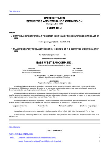 Thumbnail East West Bancorp
 10-Q Quarterly Report FY2013 