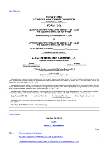 Miniature Alliance Resource Partners 10-Q Rapport trimestriel  