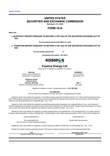Miniature Kosmos Energy 10-Q Rapport trimestriel 2013 