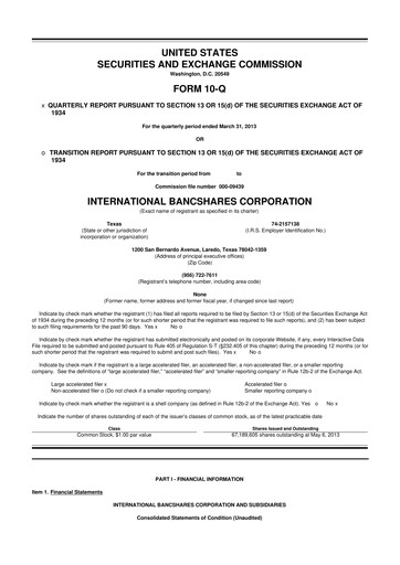 Thumbnail International Bancshares Corp 10-Q Quarterly Report FY2013 